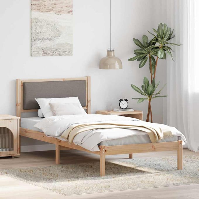 vidaXL - Bedframe - met - hoofdeinde - Taupe - 100 - x - 200 - cm - Massief - grenenhout