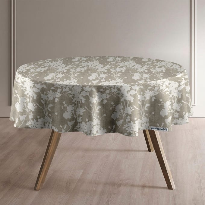 Protecttable - Rond Tafelzeil Bloem Beige Ø138cm - Tafelkleed Afwasbaar - Kunststof