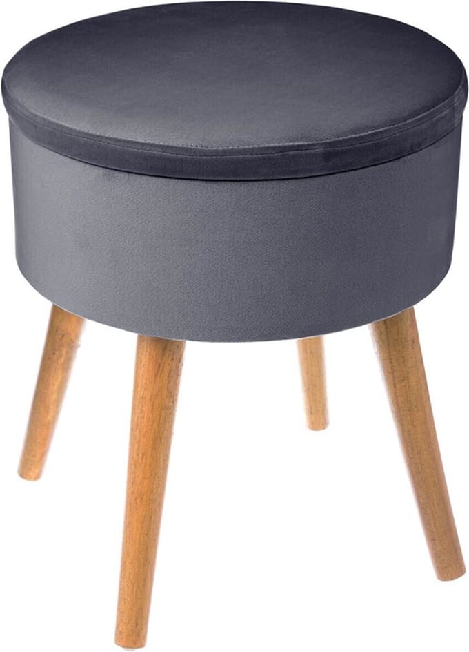Fluwelen kist met grenen poten 43 cm - Overig - Grijs - Gris - SILUMEN