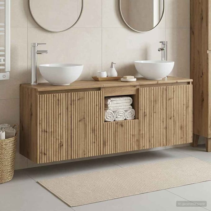 vidaXL - Badkamerkast - set - 3 - st - Artisanaal - eiken - 129 - x - 41 - x - 80 - cm
