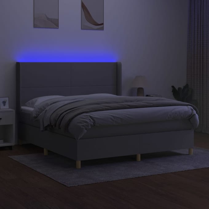 vidaXL - Boxspring - met - matras - en - LED - stof - lichtgrijs - 160x200 - cm