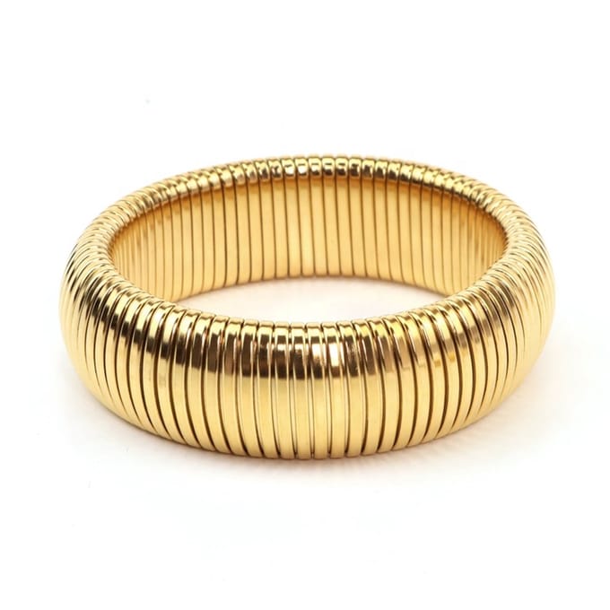 Janix Dames Bangle – Roestvrij Staal – Goudkleurig – Chunky Elastische Armband – Waterbestendig