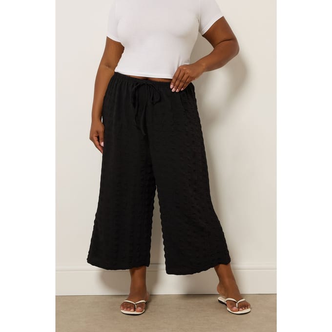 Yours Zwarte Culottes Met Strikceintuur En Textuur Size 42