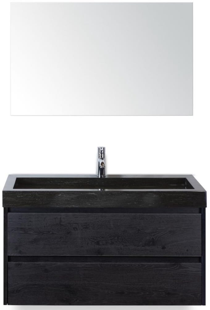 Dante Badmeubelset 100 cm - Black Oak - Wastafel Hardsteen Wit Lucca met Spiegel