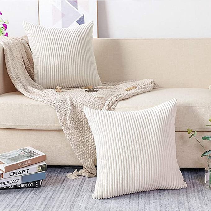 2-Pack Kussensloop - Gestreepte Hoes 50x50 cm - Voor Bank,Bed en Auto - lichtgeel
