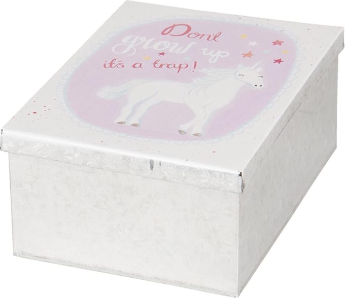 Clayre & Eef Blikken Bewaardoos 10x14x6 cm Wit Roze Metaal Eenhoorn