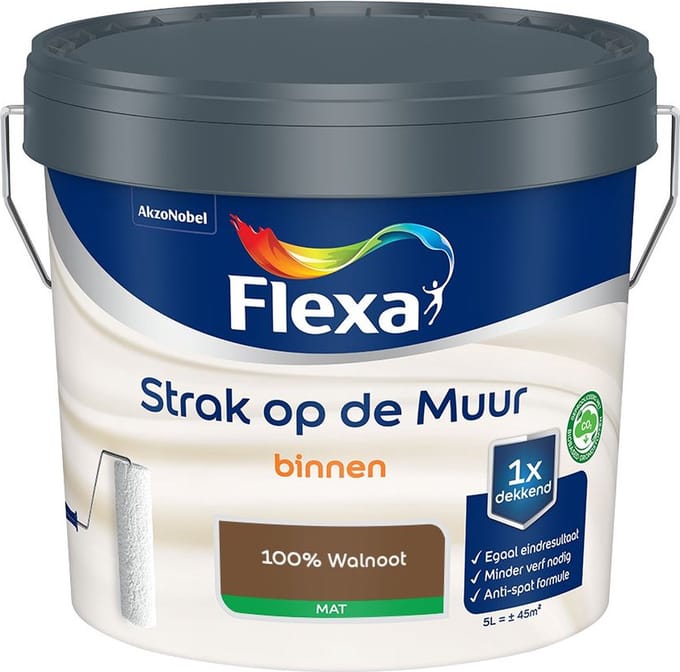 Flexa - Strak Op De Muur Binnen Mat - 100% Walnoot - Mengverf - 5 L