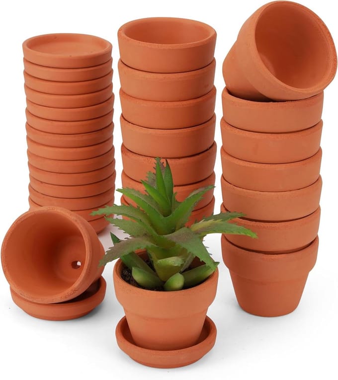 Terracotta bloempotten set - Voor binnen - 16 stuks - Met schotels