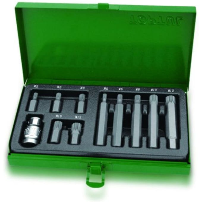 Zeskantschroevendraaier bit TORX TOPTUL 1/2 inch 11Stk Adapter kurz + lang 12Kant