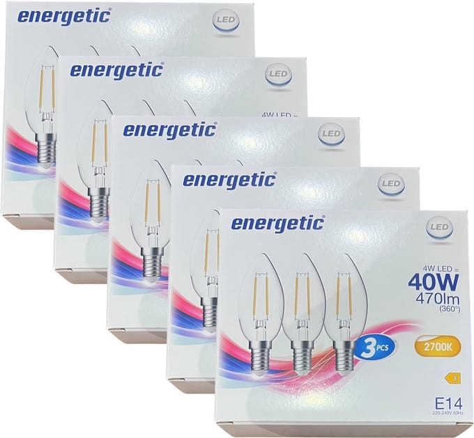 15 x Energetic - Kaars LED lamp - (5x3 PCS) - E14 - 4W (40W) - 2700k
