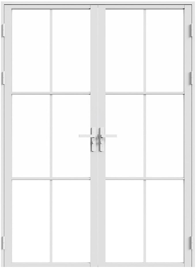 Vente-unique Omkeerbaar dubbel deurstel in aluminium en gehard glas - Wit - 2 x H204 x B83 cm - SEROTO