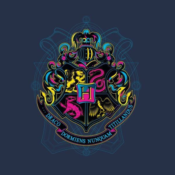 Harry Potter Hogwarts Neon Crest Women's T-Shirt - Navy - XL