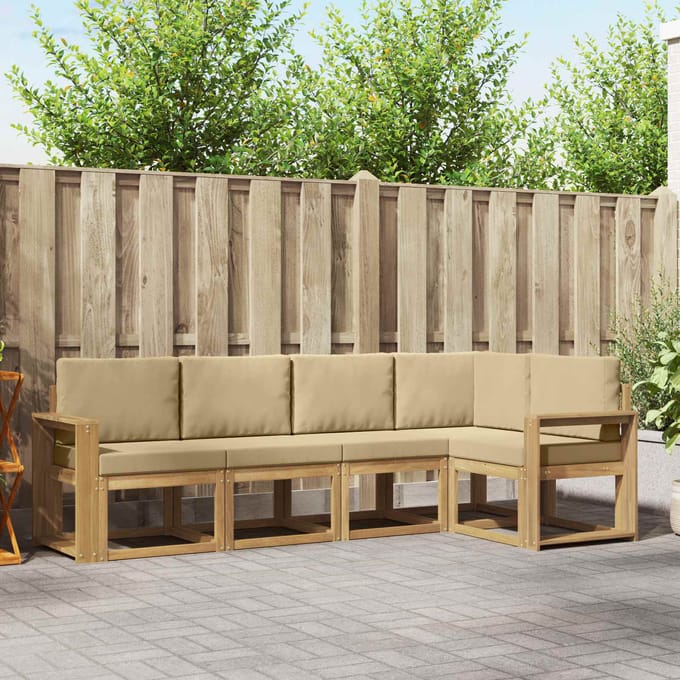vidaXL - Buiten - bank - set - 5 - st - Wit - en - Beige