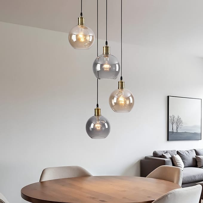 LumenXL Hanglamp 4-lichts Livia - smoke - cognac glas
