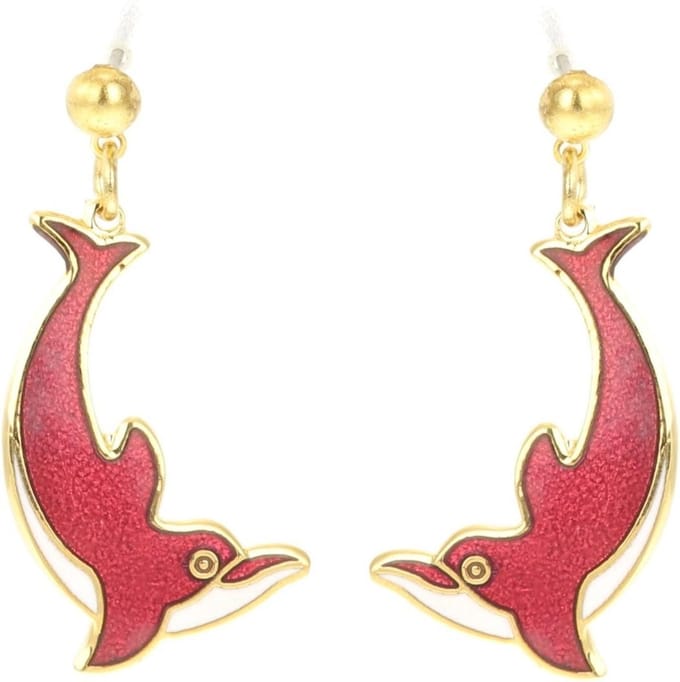 Behave - Oorbellen dolfijn rood-wit - vrolijke eyecatcher trend