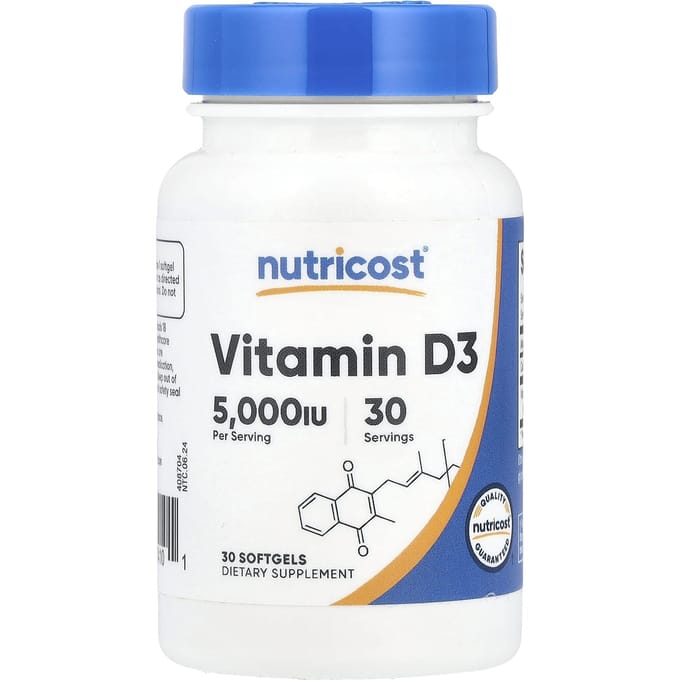 Nutricost, Vitamine D3, 5.000 IE, 30 softgels