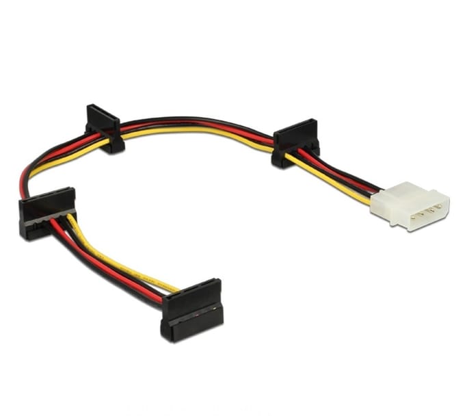 Molex (m) - 4x SATA (v) splitter met verticale kabeldoorvoer - 0,40 meter