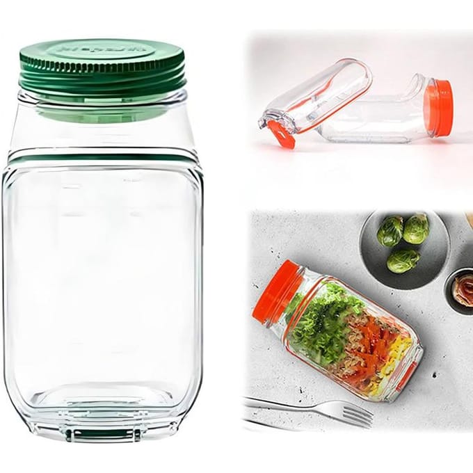 Boîte à Salade Portable Empilage Vertical Bocal à Salade en Plastique Boîte à Déjeuner Récipient Étanche Garde au Frais Récipient Alimentaire Transparent vert