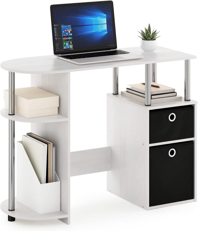 Compact Computer Studeerbureau met Opbergruimte en Lade in Wit Eiken