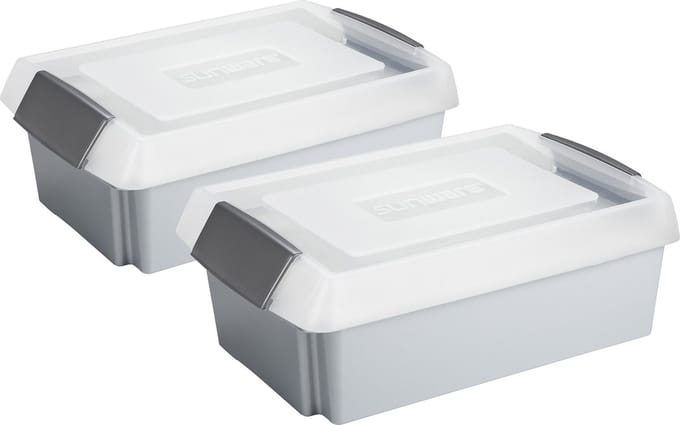 Sunware opslagbox - 2 stuks - - 30L - grijs - 59x39x17 cm - extra hoge deksel