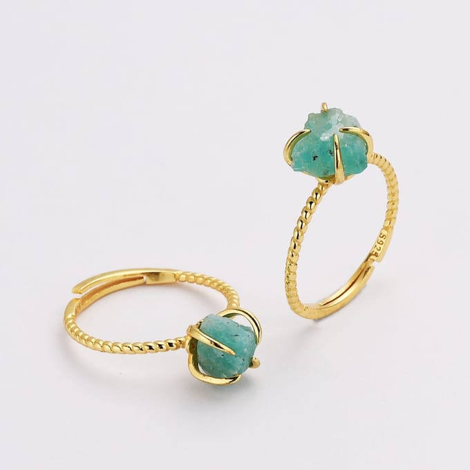 Gouden Ring Dames – Cadeau voor vrouwen – Verstelbare Ring met Amazoniet Edelsteen – Starlyte