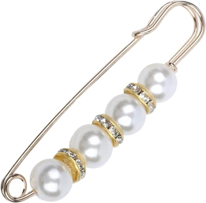 Fako Bijoux® - Sierspeld - Sjaalspeld - Vestsluiting - Vestspeld - Witte Parels - 75mm - Goudkleurig