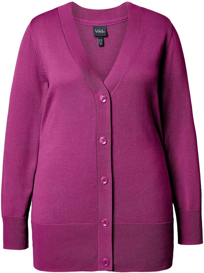 Ulla Popken - Dames - Vest V-hals knoopsluiting fijn breisel - Bes - Maat 42+