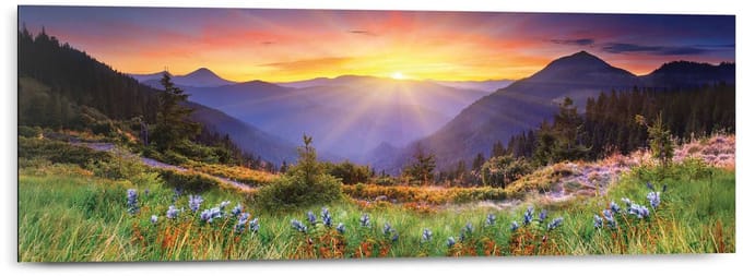 Schilderij Zonsondergang bij de bergen - 30 x 90 - Hout - REINDERS