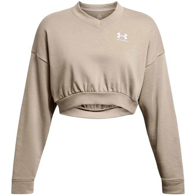 Under Armour Dames Rival cropped sweatshirt met ronde hals van badstof (Bruin)