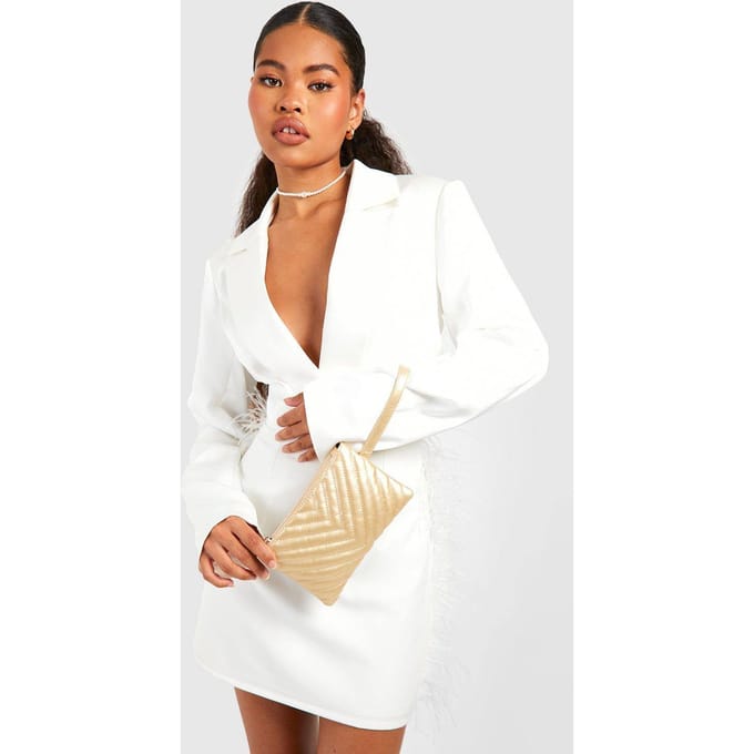 boohoo Dames Gequilte Basic Clutch Tas | Goud