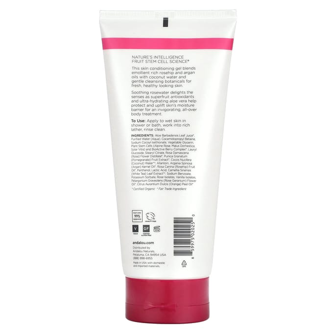 Andalou Naturals, Gel douche, 1000 roses, apaisant, 250 ml (251 ml) white