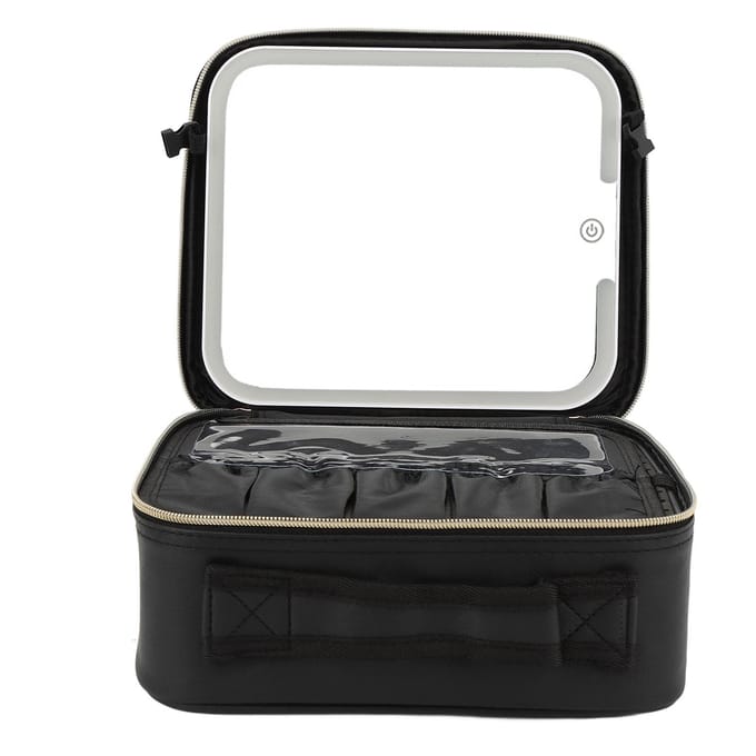 Make-upkoffer met verlichte spiegel 3 kleuren verlichting instelbare helderheid opladen LED black
