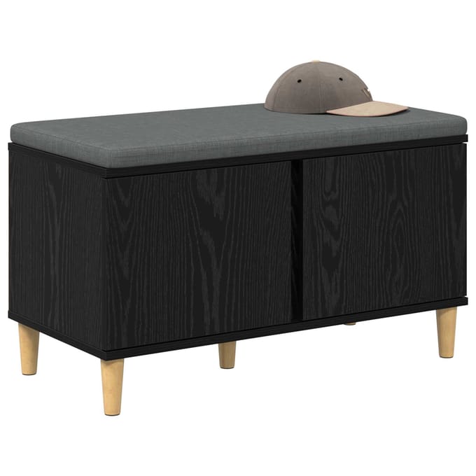 vidaXL - Hallenbank - Zwarte - Eik - 80 - x - 38 - x - 46 - cm - Geengineerd - Hout - en - Stof