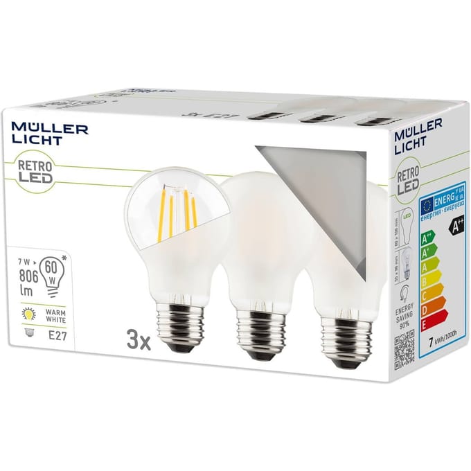 Müller-Licht LED lamp E27 7W 827 mat 3-pack