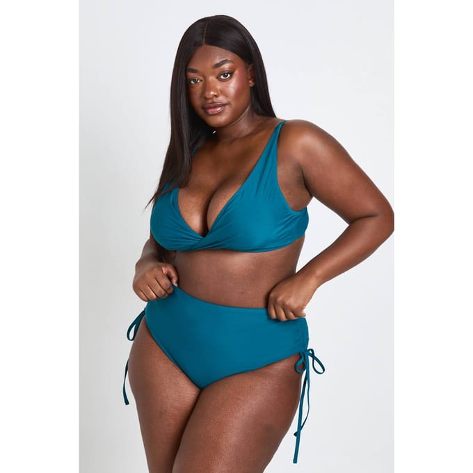 boohoo Dames Plus Zwemkleding Essentials Buikcontrolerende Hoge Taille Slip | Washed Teal | Maat: 48