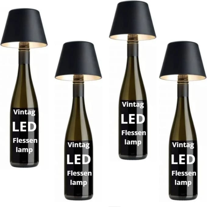 Oplaadbare Flessenlamp - 4 Stuks - Tafellamp - Zwart - Touch Dimbaar - USB C Oplaadbaar - LED