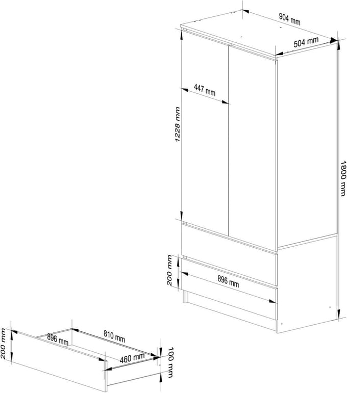 Kledingkast - Wit - 180x90x51 cm - Arqam