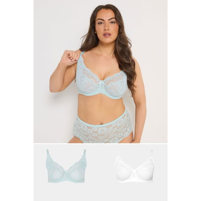 Yours 2 Pack Mintgroen En Wit Swirl Kanten Bh's Size 90E