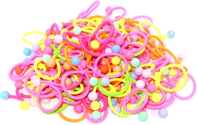 Kinderelastieken mini balletjes diverse kleuren 10 stuks.
