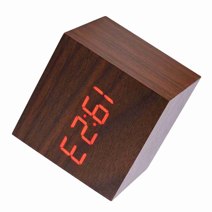 6x6x6cm Houten Elektronische Digitale Wekker Bureauklok Temperatuur LED Display Spraakbesturing Bruin black
