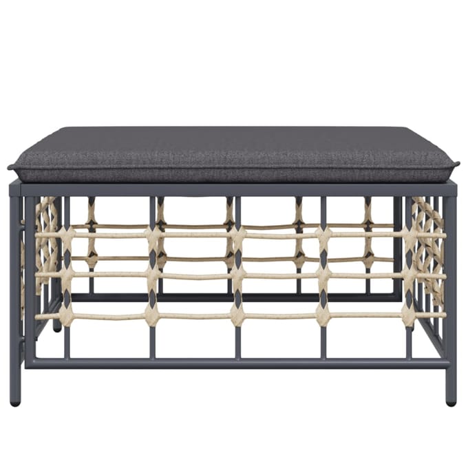 vidaXL - Tuinvoetenbank - met - donkergrijs - kussen - poly - rattan