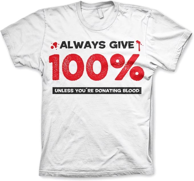 Hybris T-shirt met de tekst ‘Always Give 100% ’ (Wite)