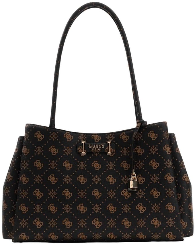 GUESS schoudertas Carrie Logo Girlfriend Carryall Espresso Logo donkerbruin