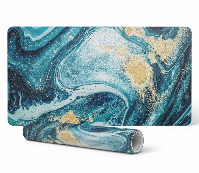 Elegante decoratieve bureauonderlegger met wervelende golven, 90x45 cm