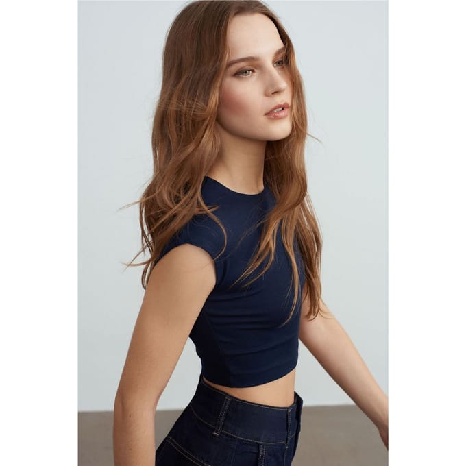 Slim Fit Crop Jersey Blouse