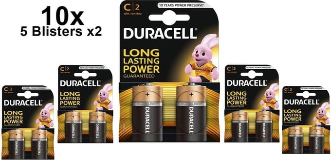 10 Stuks (5 Blisters a 2st) - Duracell LR14/C/Baby/R14/MN 1400/AM-2/E93
