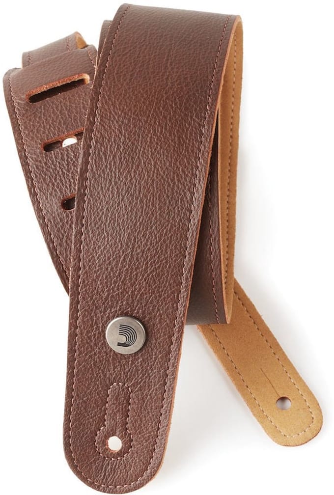 D'Addario 20GL01 leren gitaarband Slim Garment leather bruin