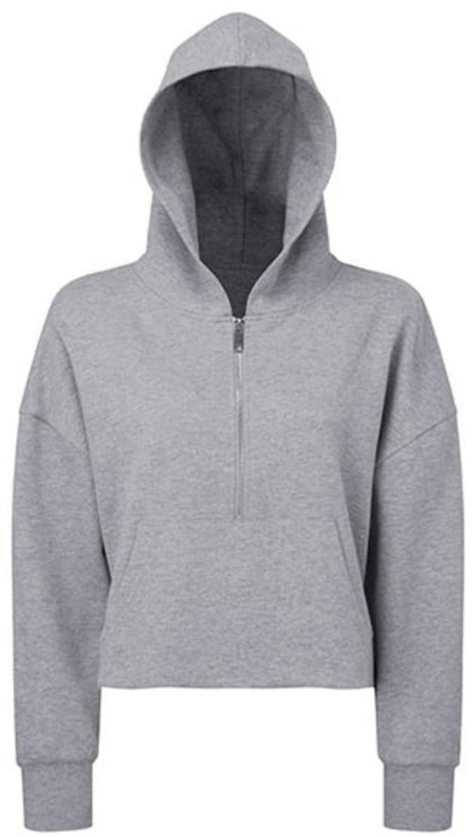 TriDri - Dames Hoodie met halve Rits - Heather Grey maat S/M