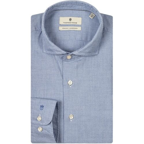 Thomas Maine Overhemd Roma Modern Kent Small Pied-de-Poule Pattern Blauw / male