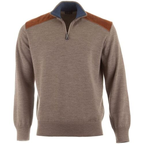 Paul & Shark Trui Shark Tag Velvet Soft Cool Touch Wool Half Zip Driftwood / male